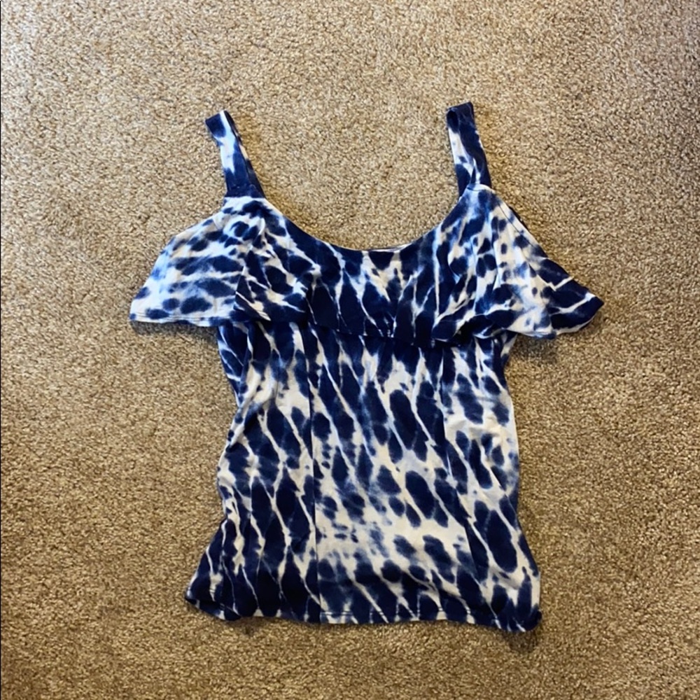 Tie dye royal blue tank top with ruffle